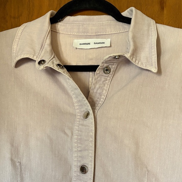 Samsoe Samsoe Lilac Button-Up Long Sleeve Denim Shirt Dress - Picture 6 of 10